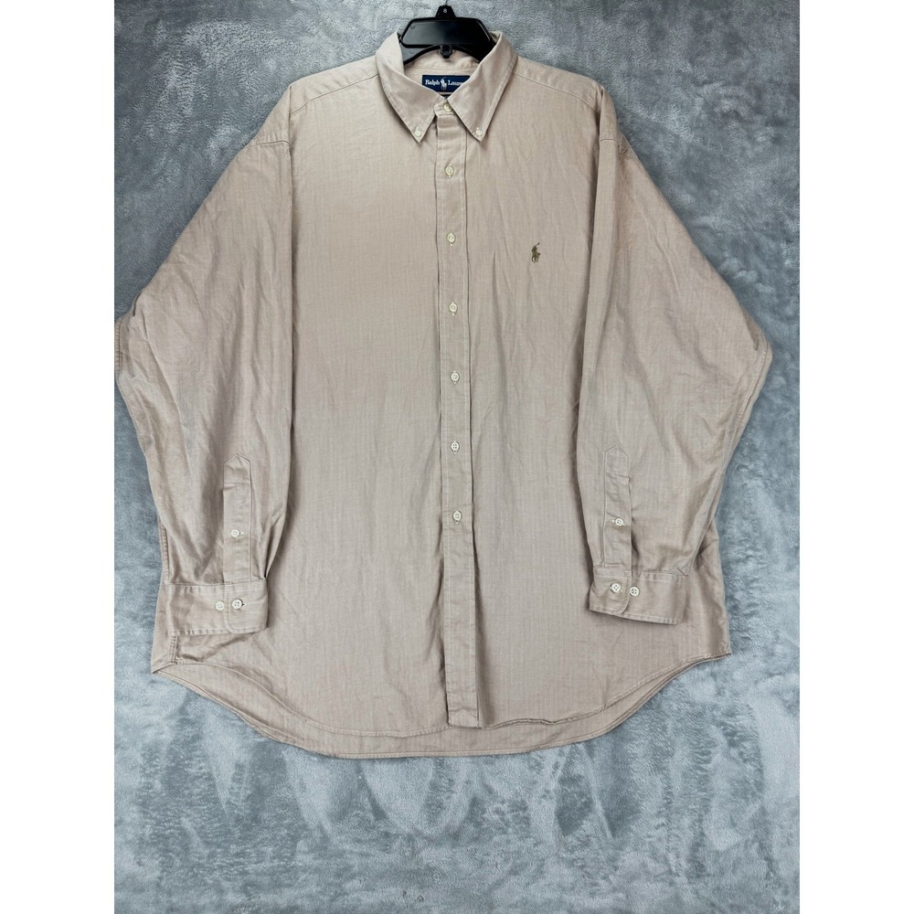 Ralph Lauren Yarmouth Mens Dress Shirt 17.5  34/35 Beige 100% Cotton long sleeve